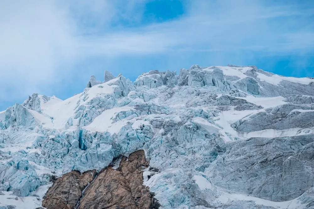 Blue glacier ice on Folgefonna under a clear sky