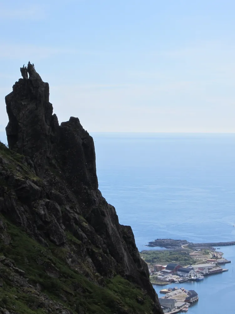 Svolværgeita rock spire above Svolvær and the sea